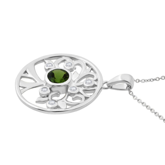 Natürlicher Chromdiopsid, Moissanit Anhänger mit Kette ca. 50 cm, 925 Silber rhodiniert ca. 1.09 ct