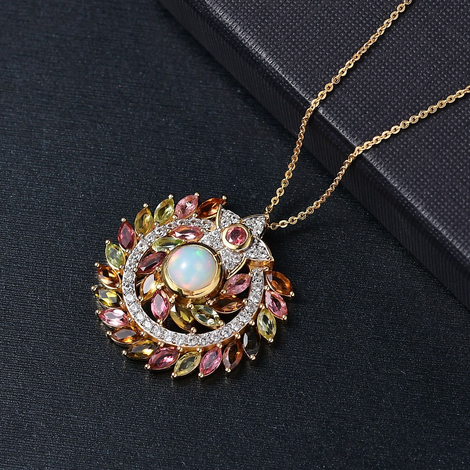 D'joy AA Natürlicher, äthiopischer Welo Opal, Mehrfarbig-Turmalin Schmuckset ca. 50 cm, 925 Silber 750 Gelbgold Vermeil ca. 5.54 ct