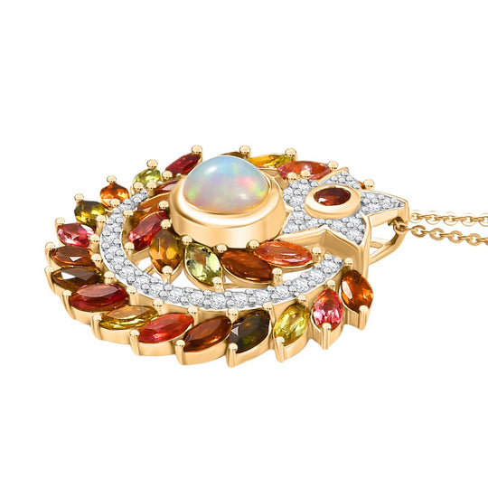 D'joy AA Natürlicher, äthiopischer Welo Opal, Mehrfarbig-Turmalin Schmuckset ca. 50 cm, 925 Silber 750 Gelbgold Vermeil ca. 5.54 ct