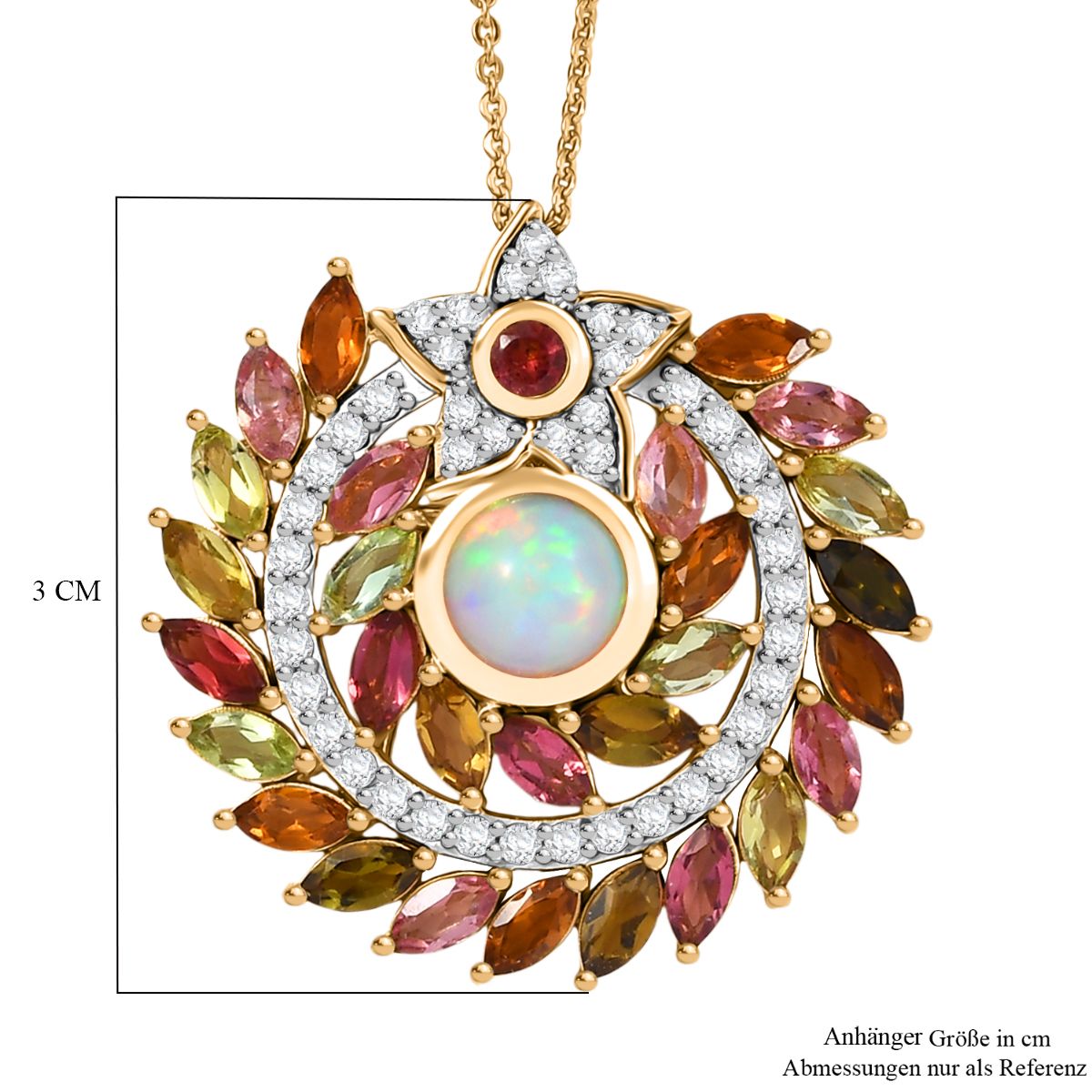 D'joy AA Natürlicher, äthiopischer Welo Opal, Mehrfarbig-Turmalin Schmuckset ca. 50 cm, 925 Silber 750 Gelbgold Vermeil ca. 5.54 ct