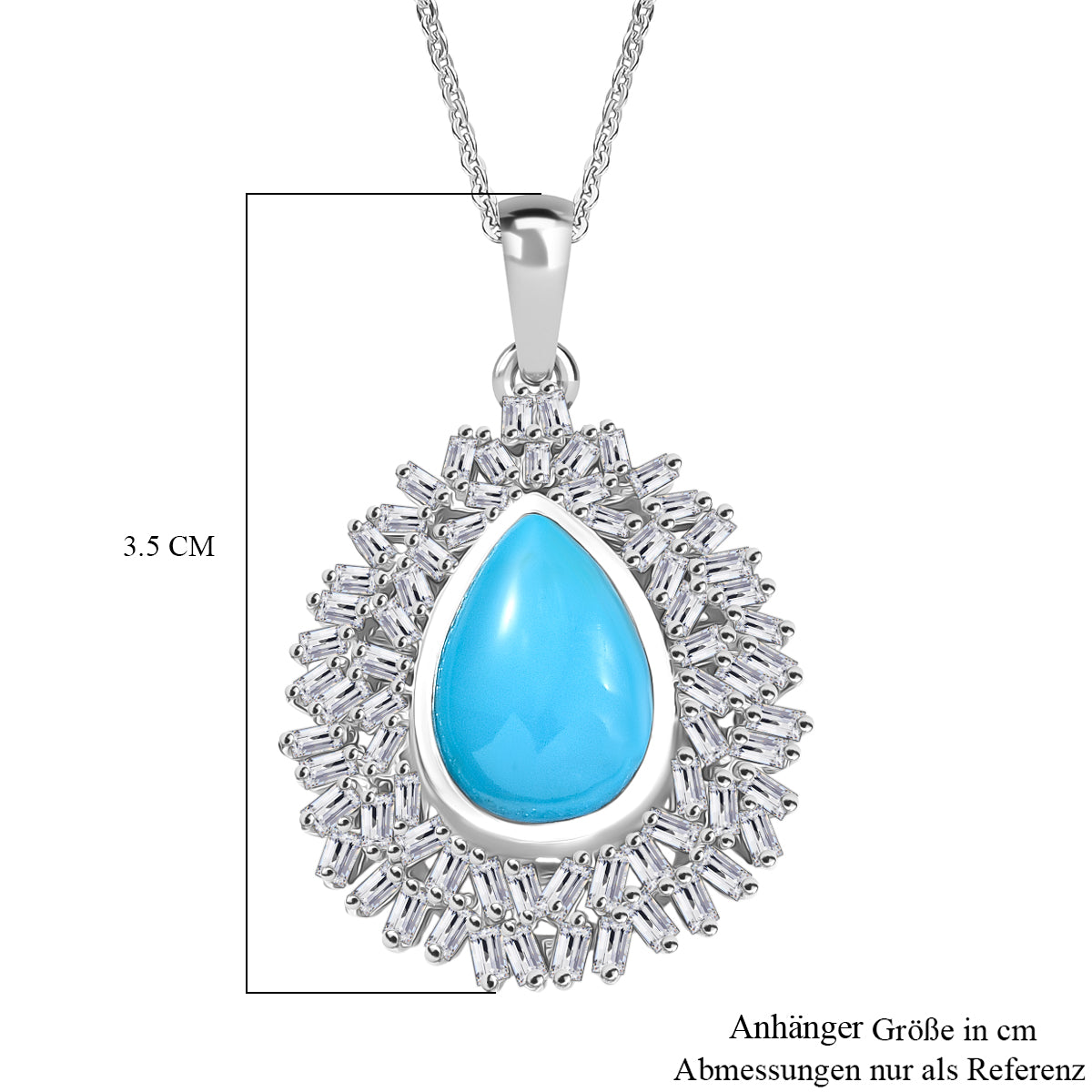 Djoy Sleeping Beauty Türkis, Moissanit Anhänger mit Kette 925 Silber rhodiniert ca. 4.83 ct