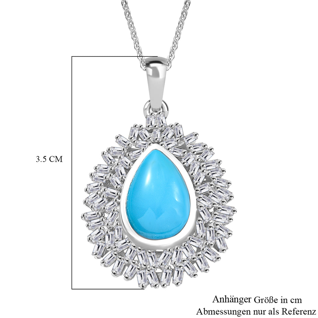 Djoy Sleeping Beauty Türkis, Moissanit Anhänger mit Kette 925 Silber rhodiniert ca. 4.83 ct