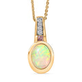 D joy Natürlicher, äthiopischer Welo Opal, Rosa Saphir Anhänger mit Kette, 925 Silber vergoldet ca. 1.32 ct