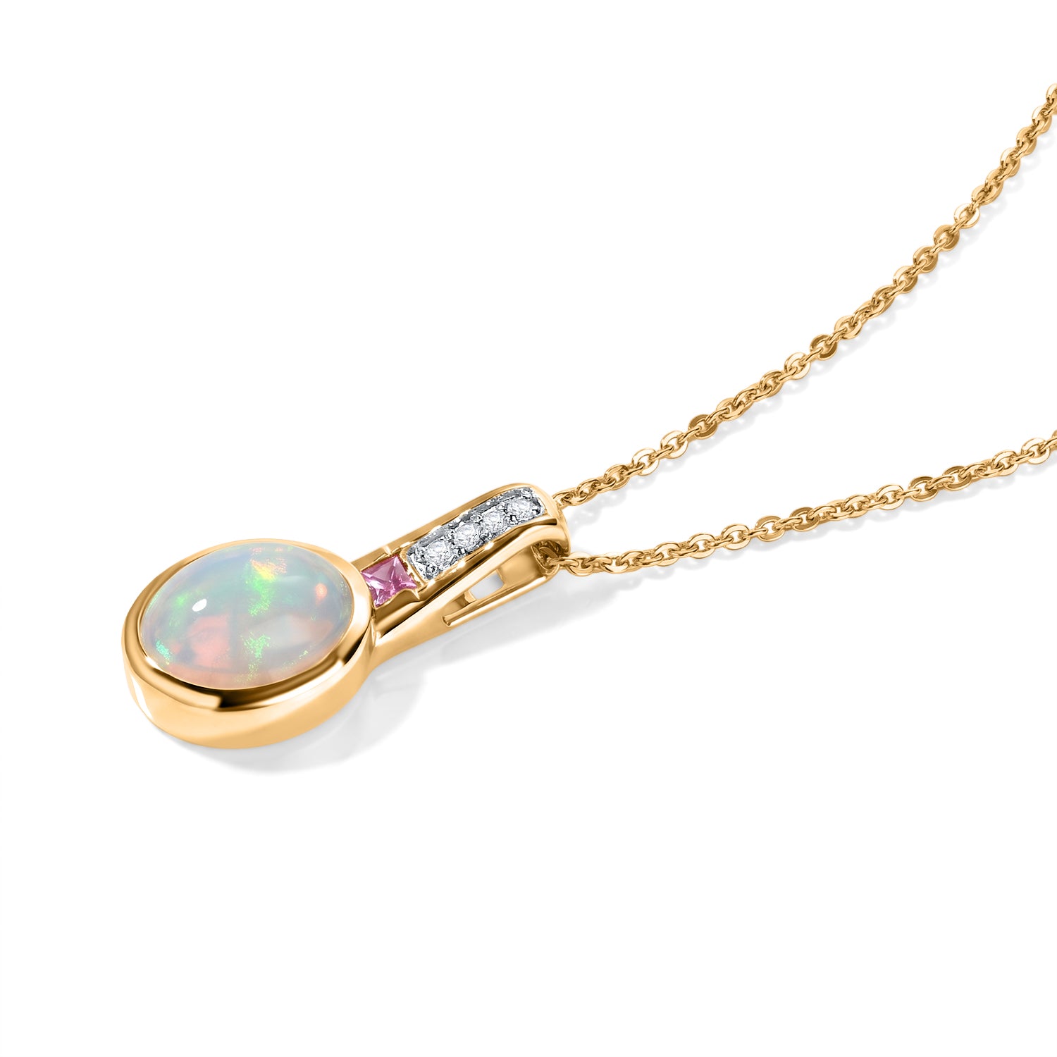 D joy Natürlicher, äthiopischer Welo Opal, Rosa Saphir Anhänger mit Kette, 925 Silber vergoldet ca. 1.32 ct