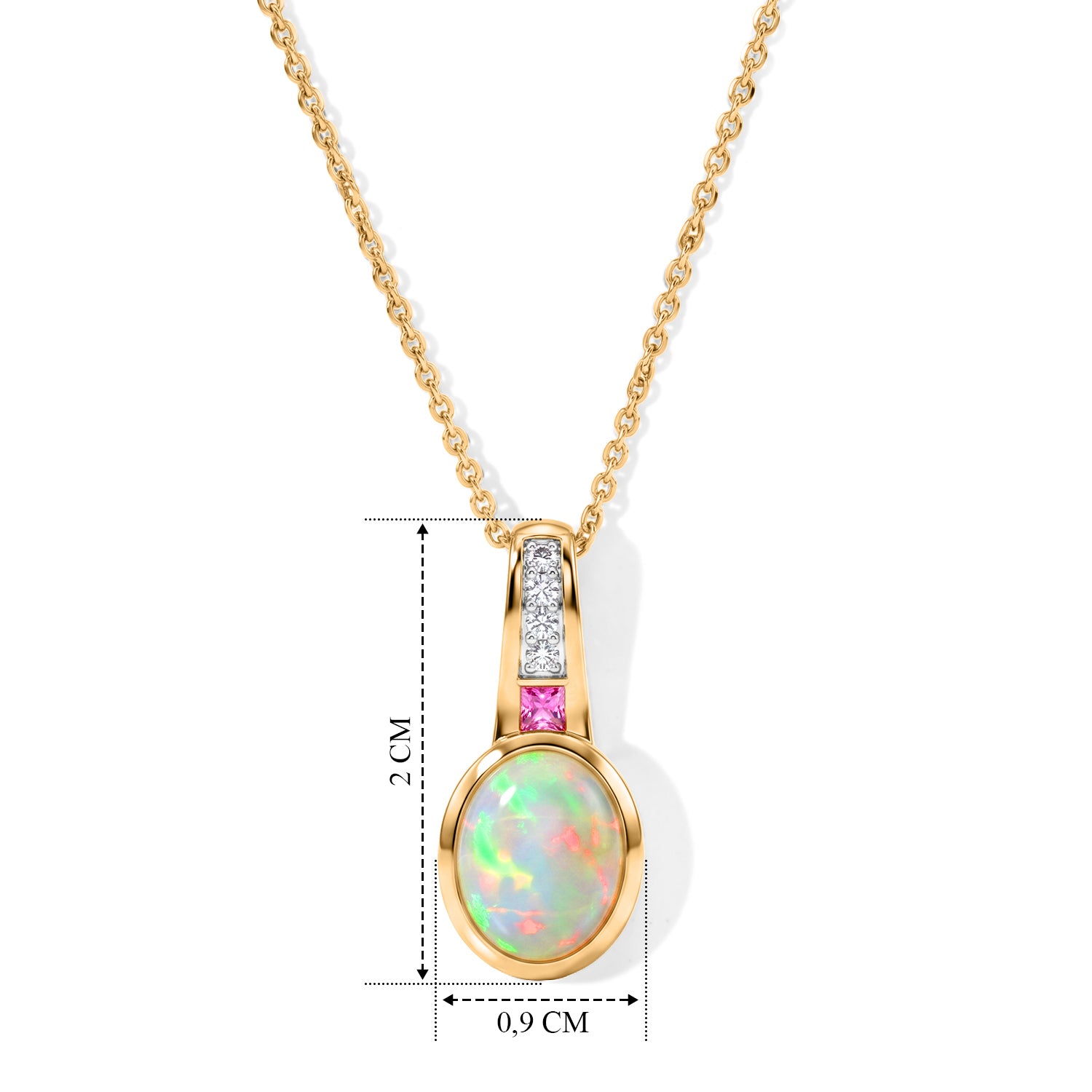 D joy Natürlicher, äthiopischer Welo Opal, Rosa Saphir Anhänger mit Kette, 925 Silber vergoldet ca. 1.32 ct