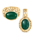 2er Set - Verde Onyx Ring und Anhänger, (Größe 19.00), Nickelfreies Gelb Messing,   ca. 14.00 ct