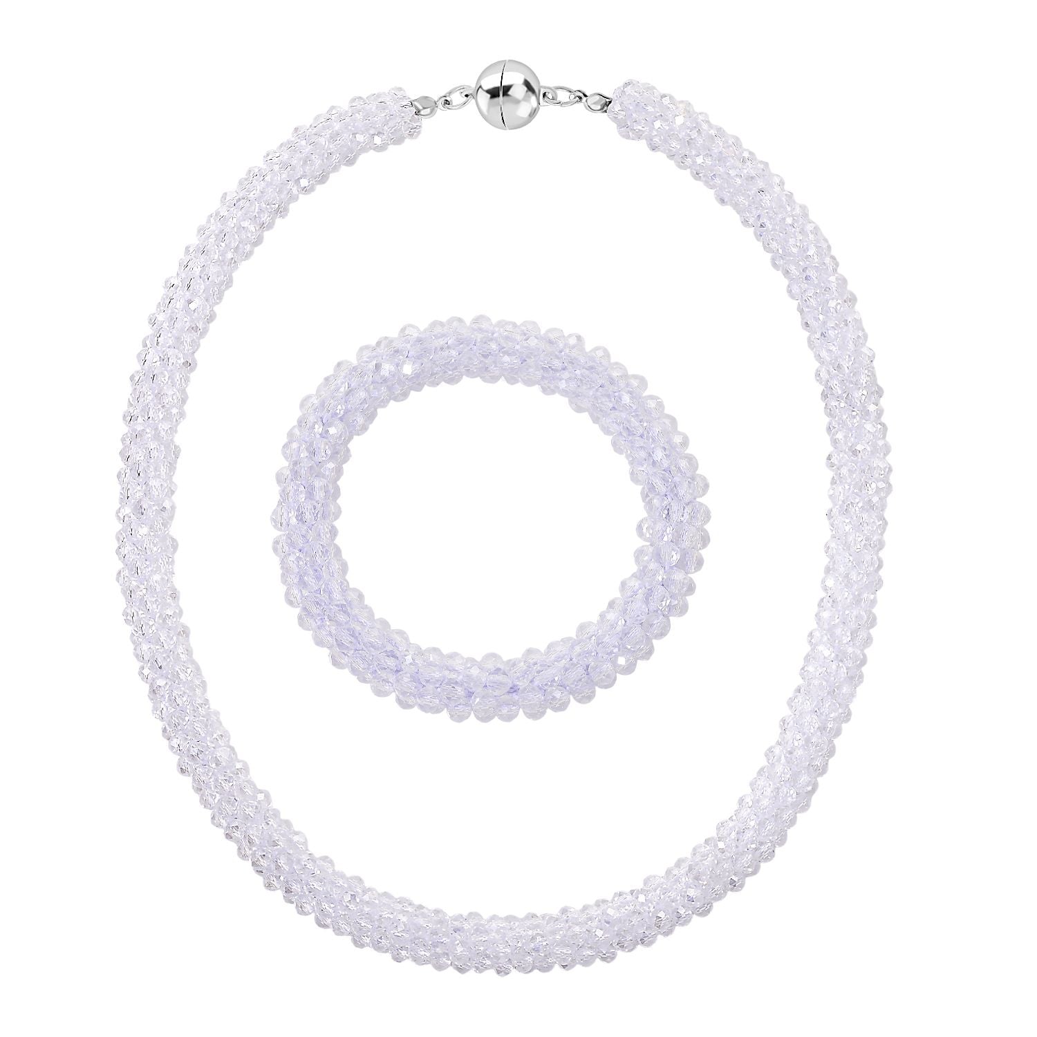 2er Set - Weißer Kristall Halskette und Armband, flexibel
