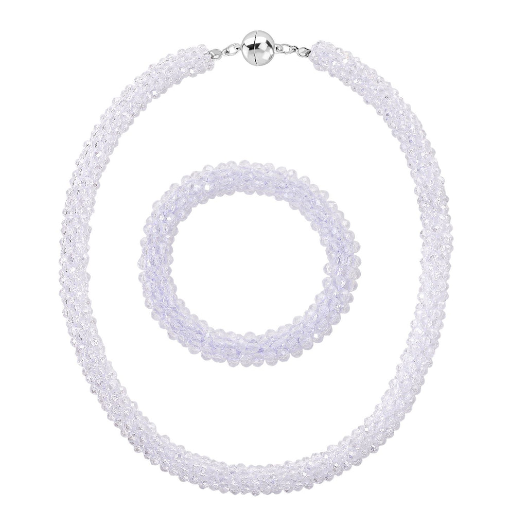 2er Set - Weißer Kristall Halskette und Armband, flexibel