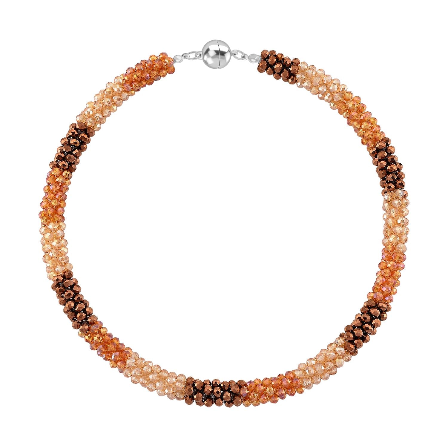 2er Set - Mehrfarbiger Kristall Halskette und Armband, flexibel, Orange-Grün
