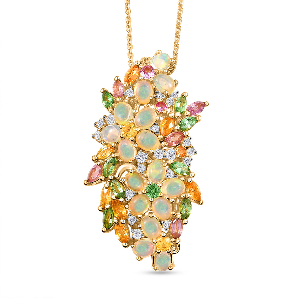 Djoy AA Natürlicher, äthiopischer Welo Opal, Rosa Saphir Schmuckset 925 Silber 750 Gelbgold Vermeil ca. 4.58 ct