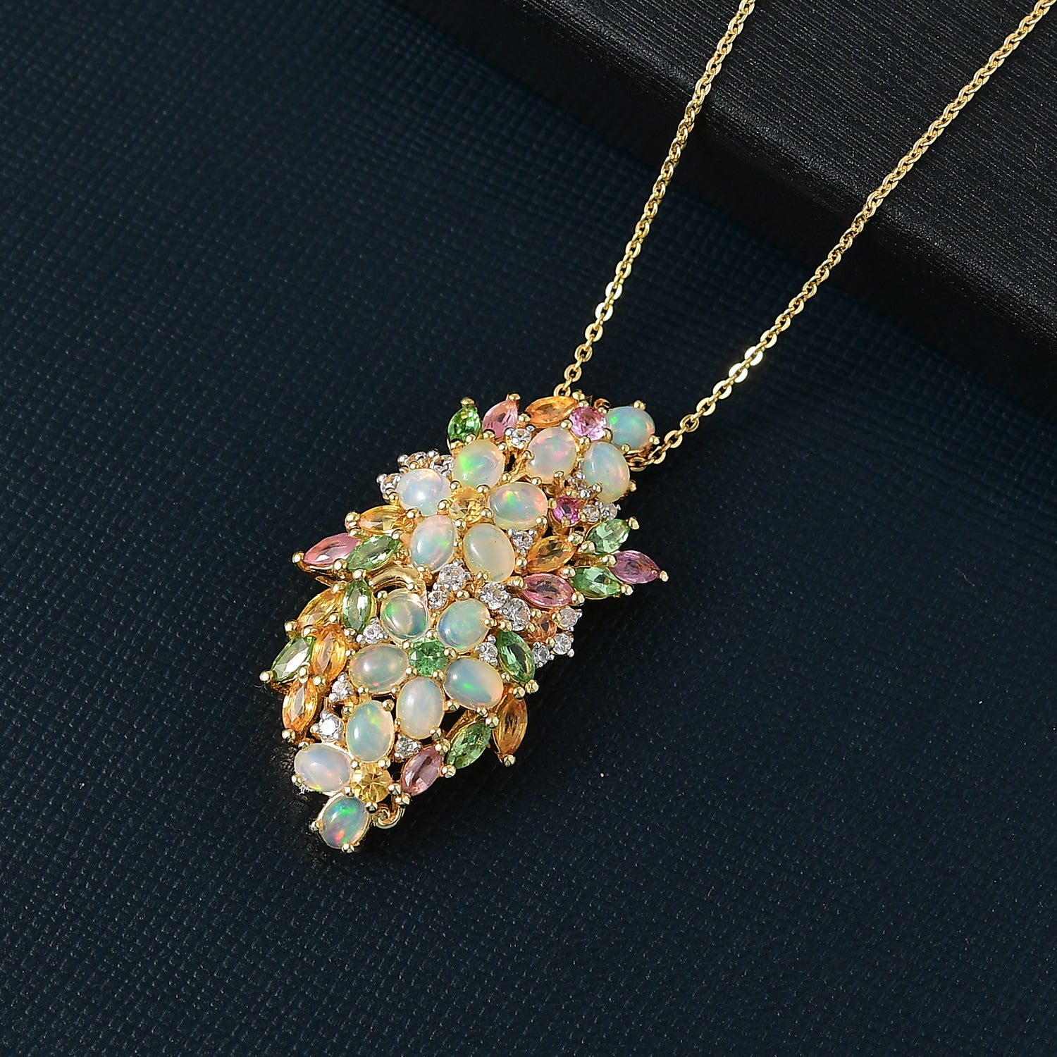Djoy AA Natürlicher, äthiopischer Welo Opal, Rosa Saphir Schmuckset 925 Silber 750 Gelbgold Vermeil ca. 4.58 ct