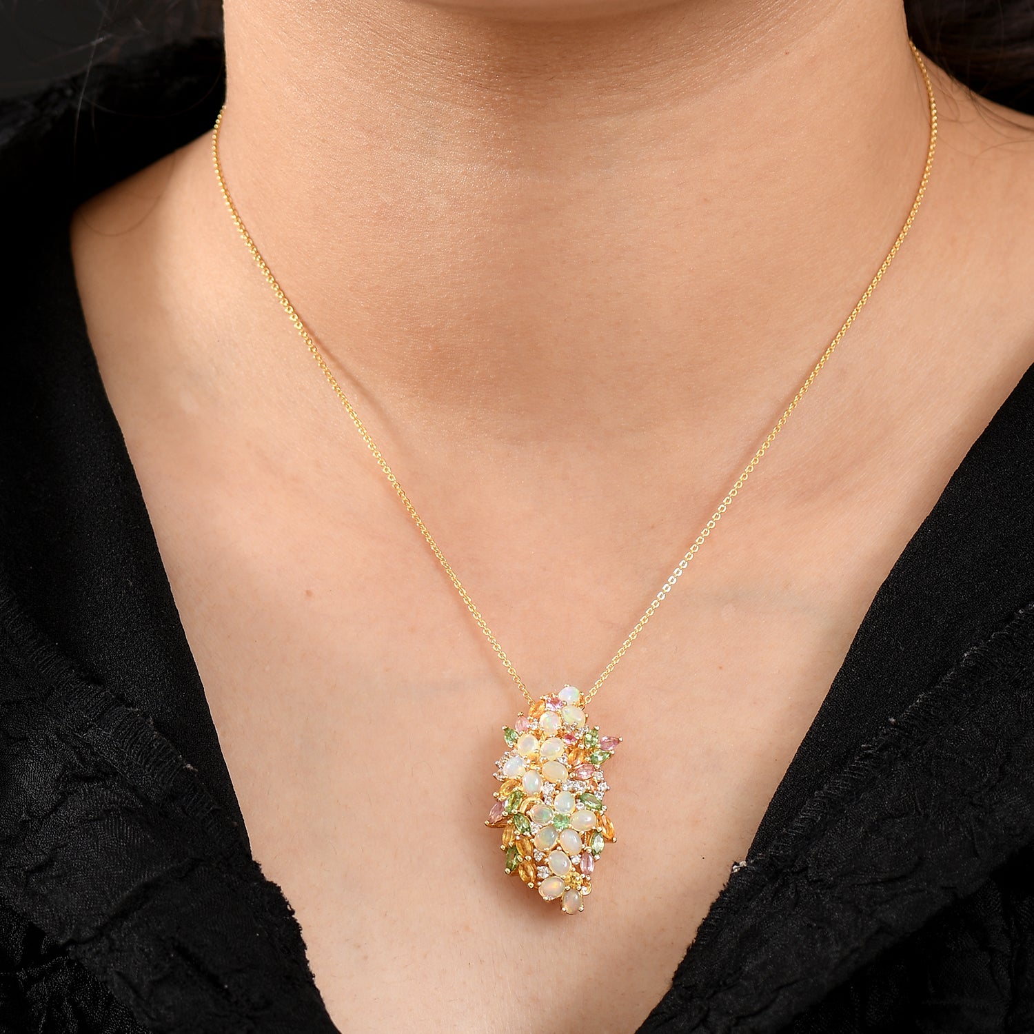 Djoy AA Natürlicher, äthiopischer Welo Opal, Rosa Saphir Schmuckset 925 Silber 750 Gelbgold Vermeil ca. 4.58 ct