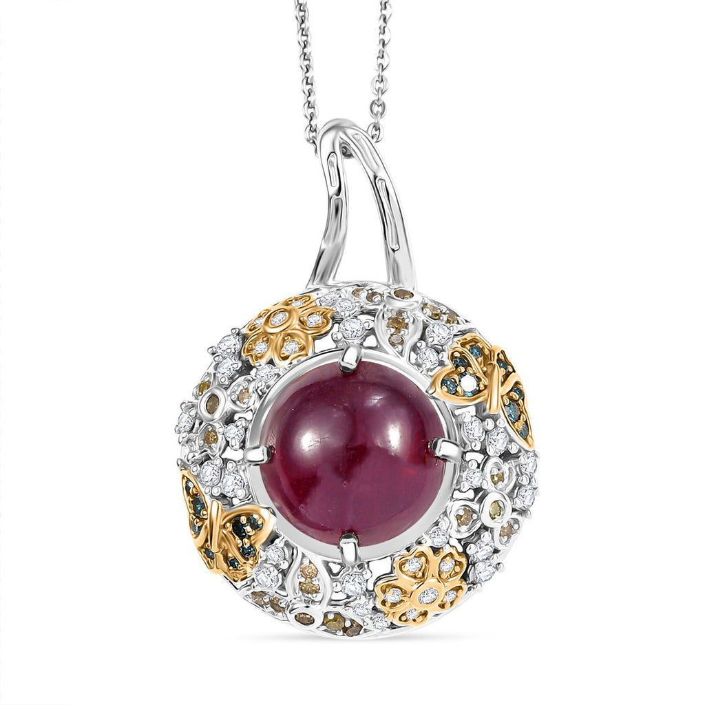 GP Italienischer Garten Kollektion - AA Afrikanischer Rubin (Fissure gefüllt), mehrfarbiger Diamanten Anhänger mit Kette ca. 45 cm, 925 Silber rhodiniert, 925 Silber Rhodiniert und 750 Gelbgold Vermeil ca. 9.71 ct
