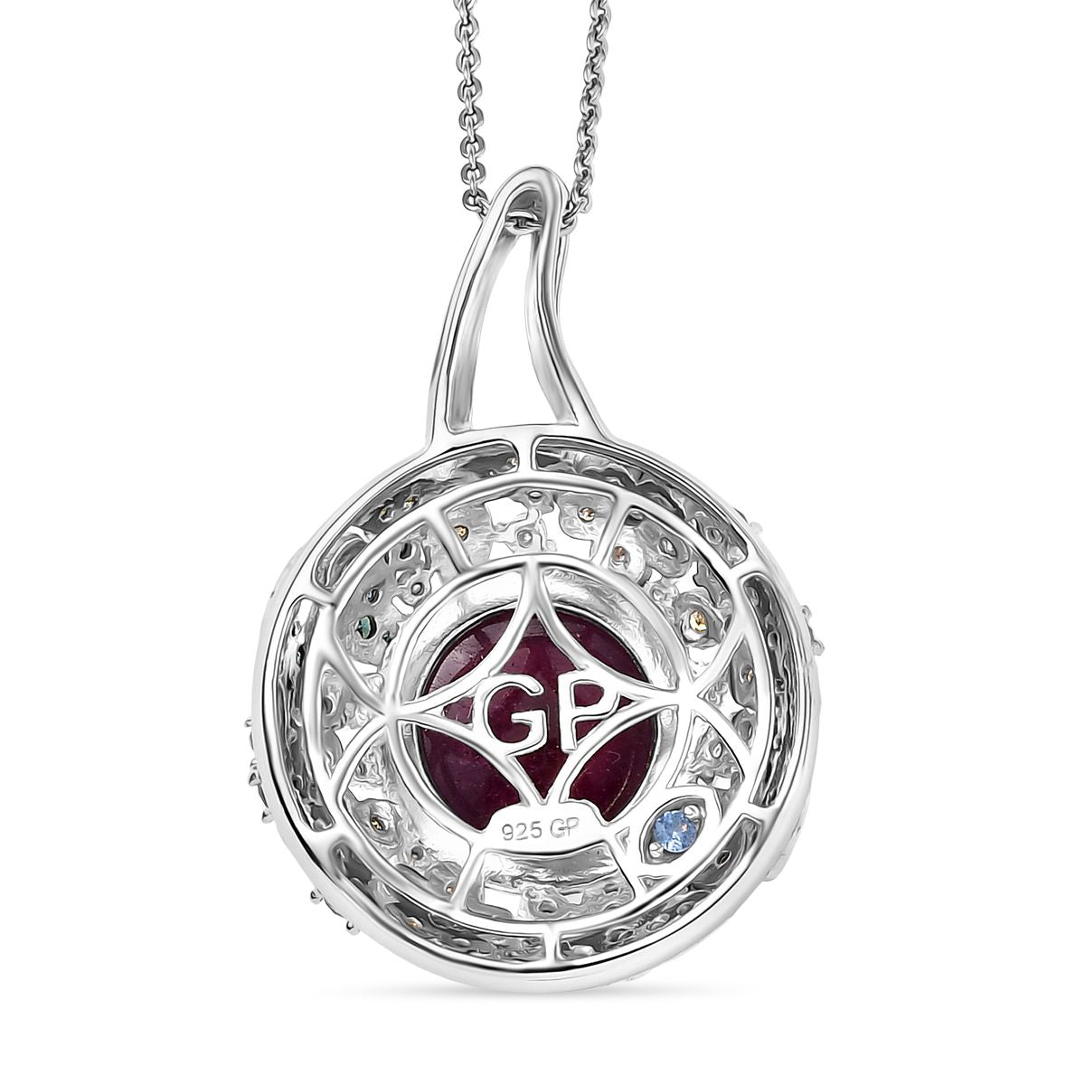 GP Italienischer Garten Kollektion - AA Afrikanischer Rubin (Fissure gefüllt), mehrfarbiger Diamanten Anhänger mit Kette ca. 45 cm, 925 Silber rhodiniert, 925 Silber Rhodiniert und 750 Gelbgold Vermeil ca. 9.71 ct