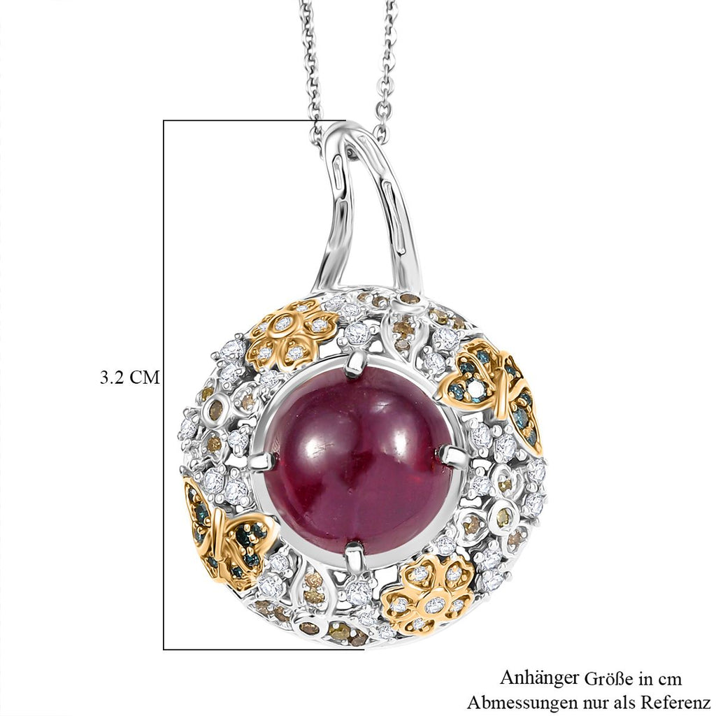 GP Italienischer Garten Kollektion - AA Afrikanischer Rubin (Fissure gefüllt), mehrfarbiger Diamanten Anhänger mit Kette ca. 45 cm, 925 Silber rhodiniert, 925 Silber Rhodiniert und 750 Gelbgold Vermeil ca. 9.71 ct