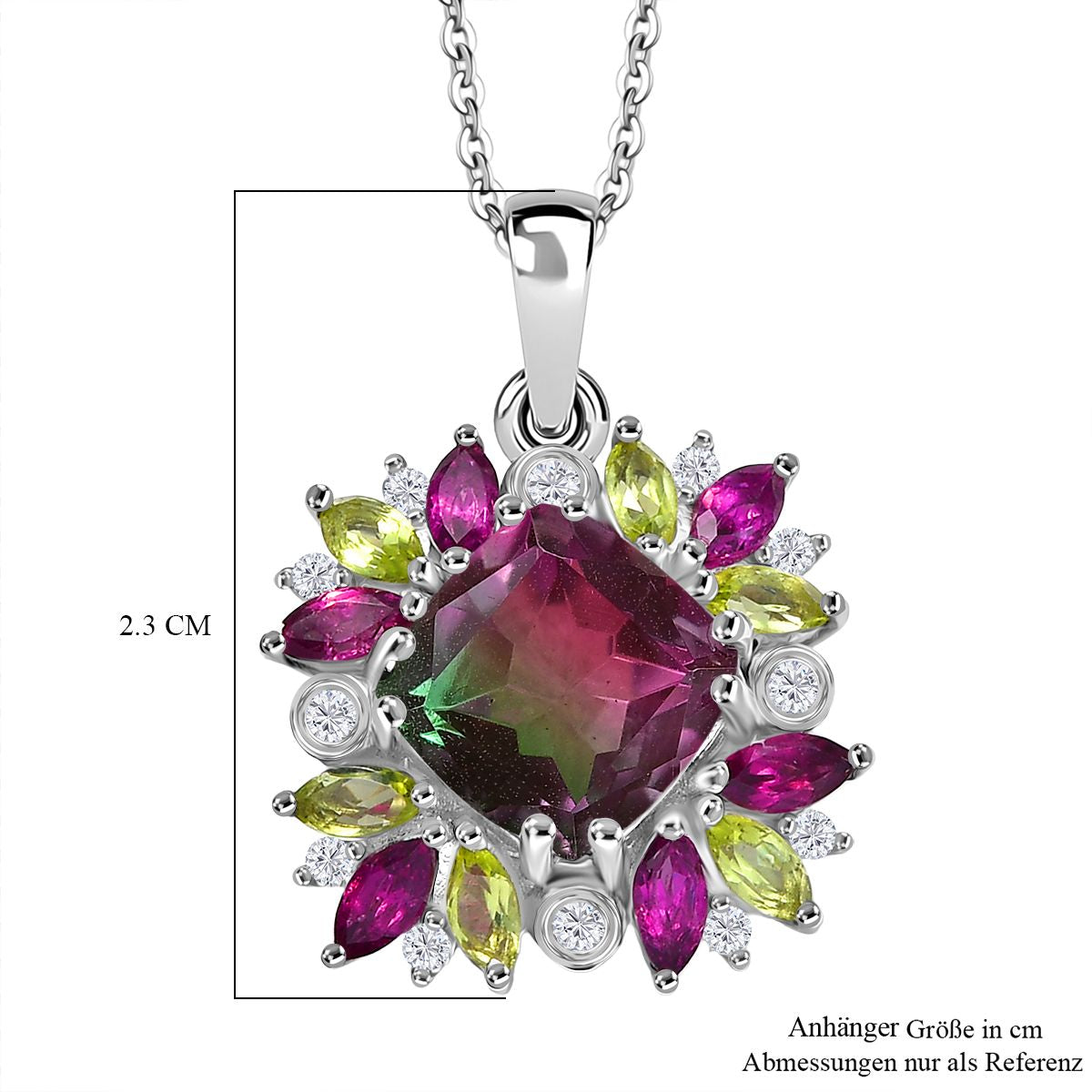 Blooming Petals - D'joy Wassermelonen Quarz Triplette, Natürlicher Rhodolith Granat Anhänger mit Kette ca. 50 cm, 925 Silber rhodiniert ca. 4.28 ct