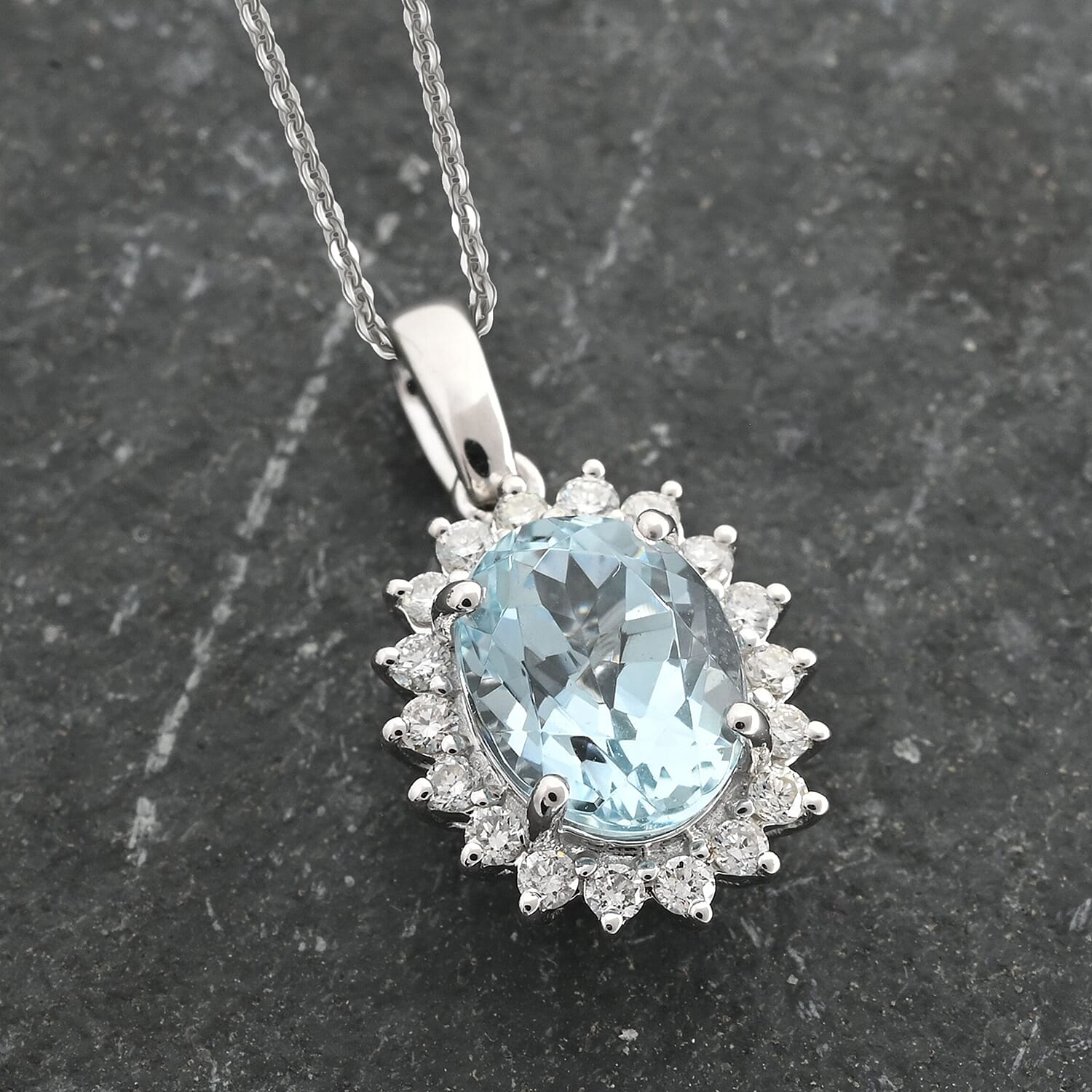 AAA Santamaria Aquamarin, Weißer Diamant Schmuckset, AGI zertifiziert und geprüft, 750 Weißgold ca. 1.40 ct