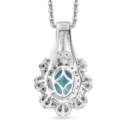 D'joy AAA Betroka Blauer Apatit Anhänger mit Kette (ca. 50 cm), 925 Silber rhodiniert ca. 1,99 ct.