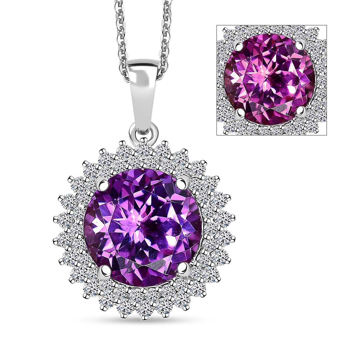 AAA Lab Grown Lila Saphir, Lab Grown Diamant AGI zertifiziert Schmuckset ca. 45 cm 417 Gold, 417 Gold Weißgold Vergoldet ca. 4.48 ct