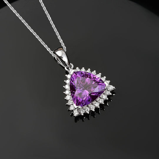 AAA Lab Grown Lila Saphir, Lab Grown Diamant AGI zertifiziert Schmuckset 417 Gold, 417 Gold Weißgold Vergoldet ca. 3.87 ct
