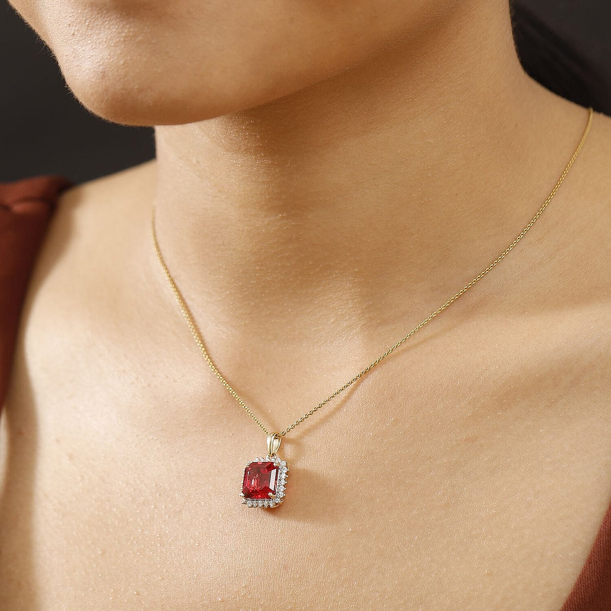 AAA Lab Grown Padparadscha-Saphir, Lab Grown Diamant Schmuckset ca. 45 cm, AGI zertifiziert, 417 Gelb Gold ca. 6,51 ct. (3-9 Werktage Lieferzeit)