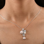 D joy AA Natrolith, Süßwasser Perle ca. (6-6.5mm) Anhänger mit Kette, 925 Silber rhodiniert 6.62 ct