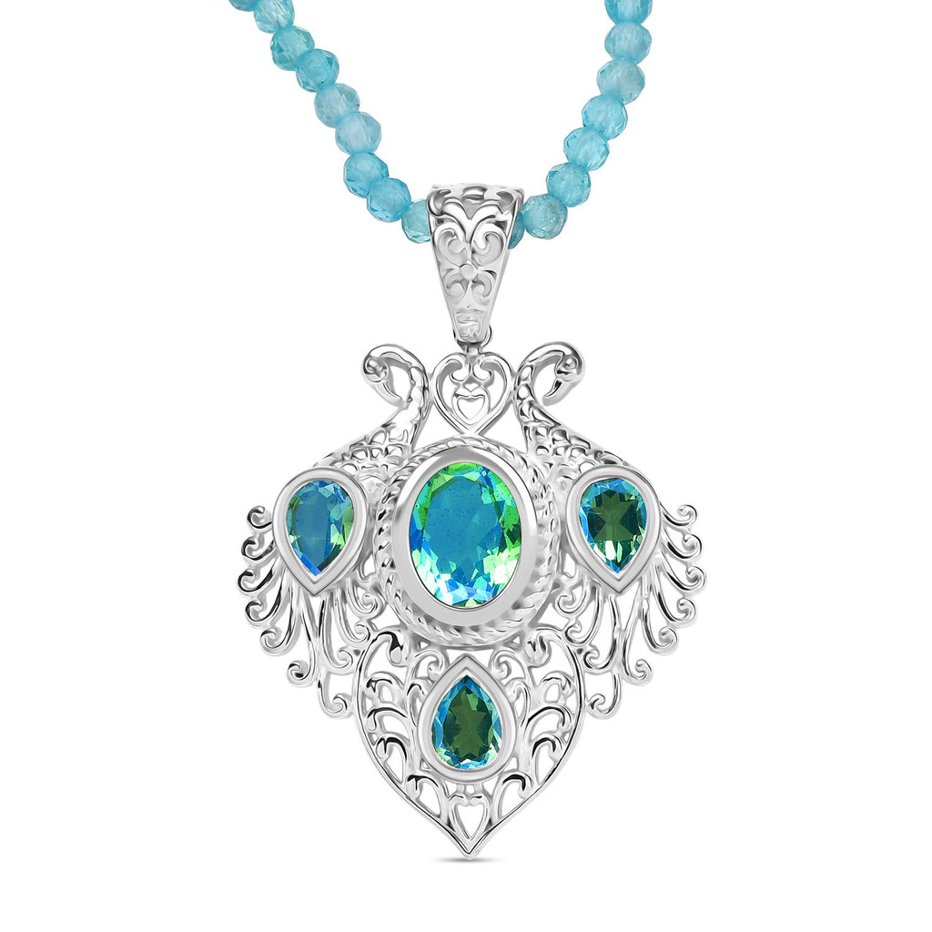 D joy Pfau Quarz Triplette Anhänger mit Kette (ca. 45 cm + 5 cm Extender), 925 Silber ca. 35.34 ct