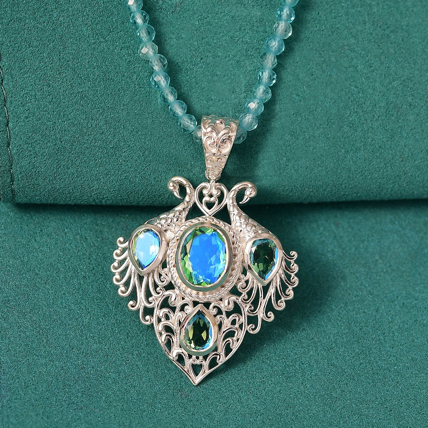 D joy Pfau Quarz Triplette Anhänger mit Kette (ca. 45 cm + 5 cm Extender), 925 Silber ca. 35.34 ct