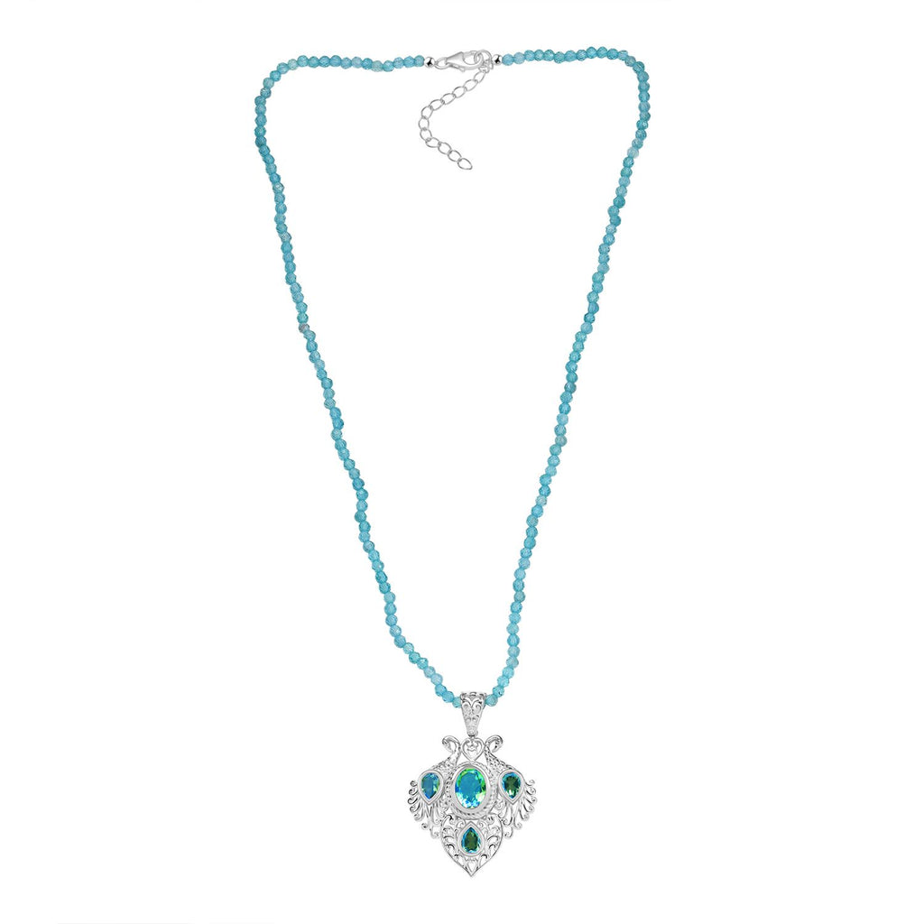 D joy Pfau Quarz Triplette Anhänger mit Kette (ca. 45 cm + 5 cm Extender), 925 Silber ca. 35.34 ct
