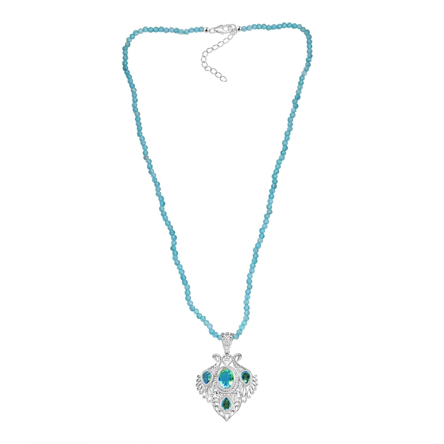 D joy Pfau Quarz Triplette Anhänger mit Kette (ca. 45 cm + 5 cm Extender), 925 Silber ca. 35.34 ct