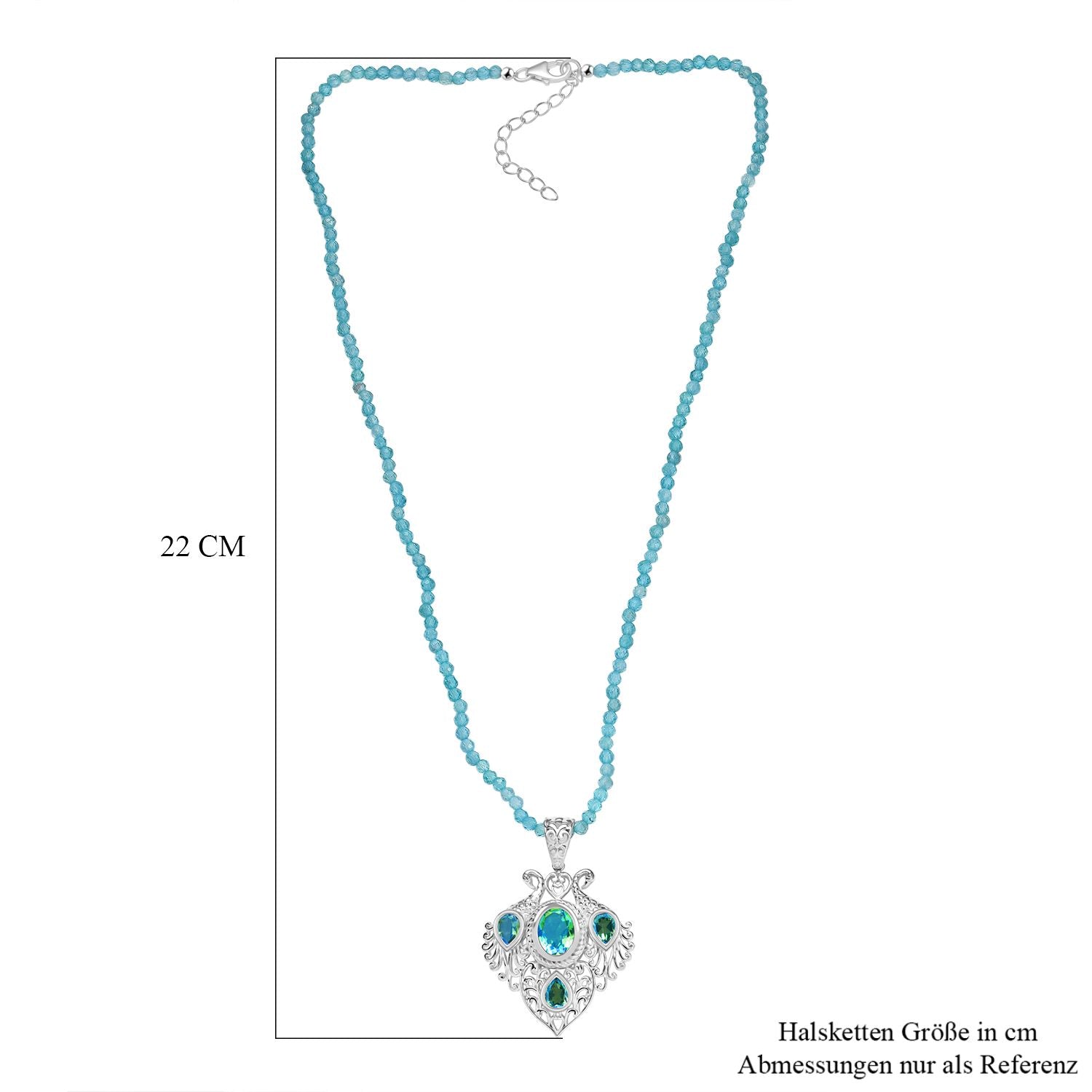 D joy Pfau Quarz Triplette Anhänger mit Kette (ca. 45 cm + 5 cm Extender), 925 Silber ca. 35.34 ct