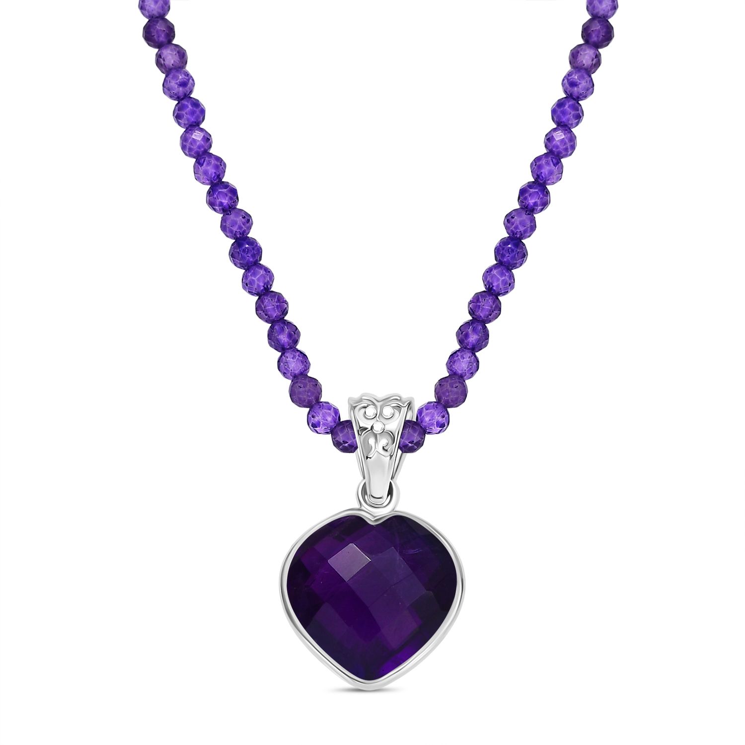 D'joy Afrikanischer Amethyst Anhänger mit Kette ca. 45 cm + 5 cm Extender, 925 Silber rhodiniert ca. 40.92 ct