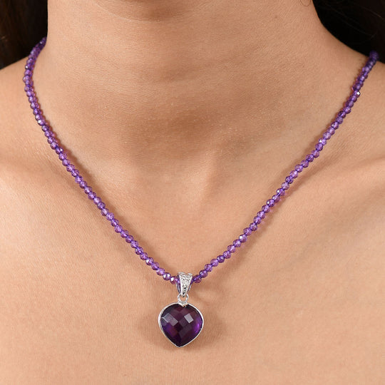 D'joy Afrikanischer Amethyst Anhänger mit Kette ca. 45 cm + 5 cm Extender, 925 Silber rhodiniert ca. 40.92 ct