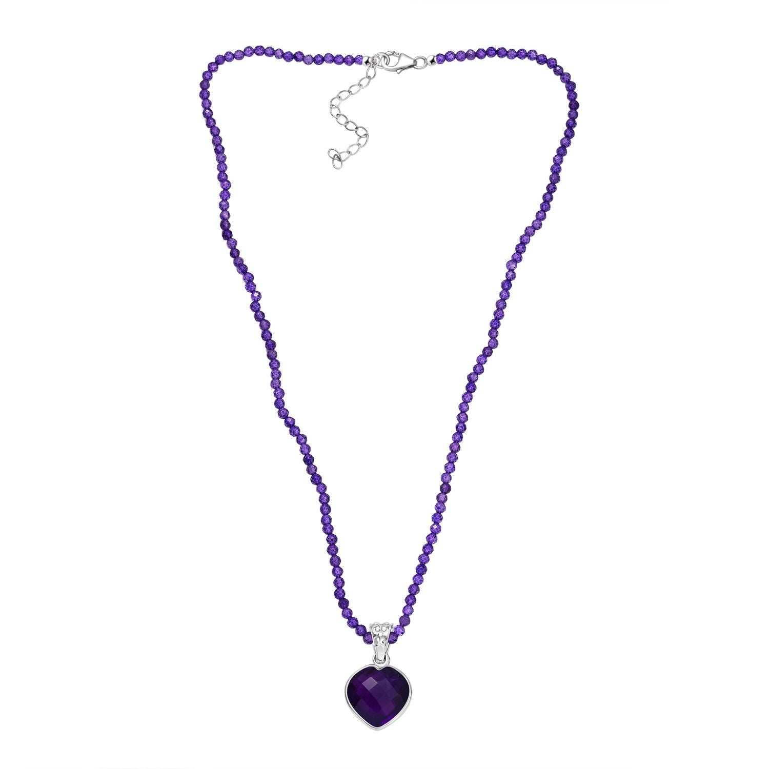 D'joy Afrikanischer Amethyst Anhänger mit Kette ca. 45 cm + 5 cm Extender, 925 Silber rhodiniert ca. 40.92 ct