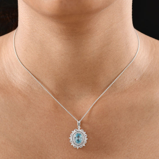 D'Joy Blauer Zirkon, Weißer Zirkon Anhänger mit Kette, ca. 50 cm 925 Silber rhodiniert ca. 4.03 ct