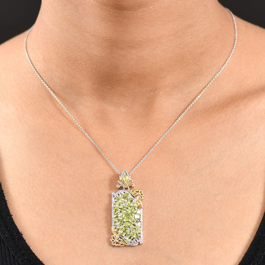 D'joy Natürlicher Peridot Anhänger mit Kette ca. 50 cm, 925 Silber Rhodiniert und 750 Gelbgold Vermeil ca. 5.29 ct