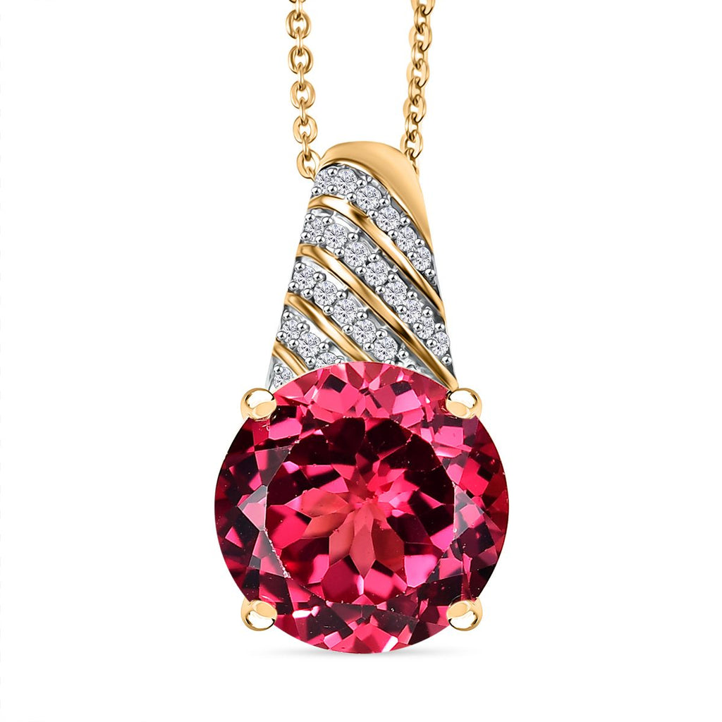 D joy Lab Created Padparadscha-Saphir, Weißer Zirkon Schmuckset 925 Silber 750 Gelbgold Vermeil ca. 9,21 ct.
