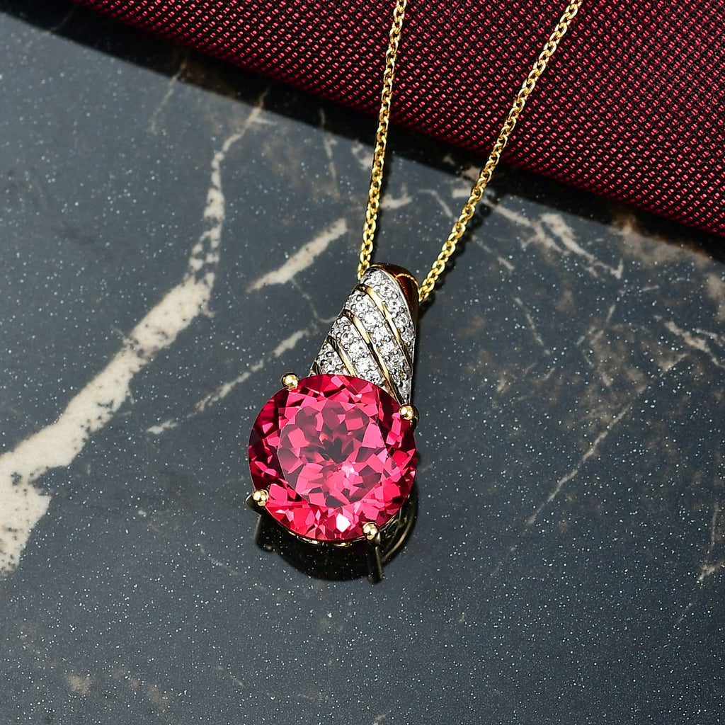 D joy Lab Created Padparadscha-Saphir, Weißer Zirkon Schmuckset 925 Silber 750 Gelbgold Vermeil ca. 9,21 ct.