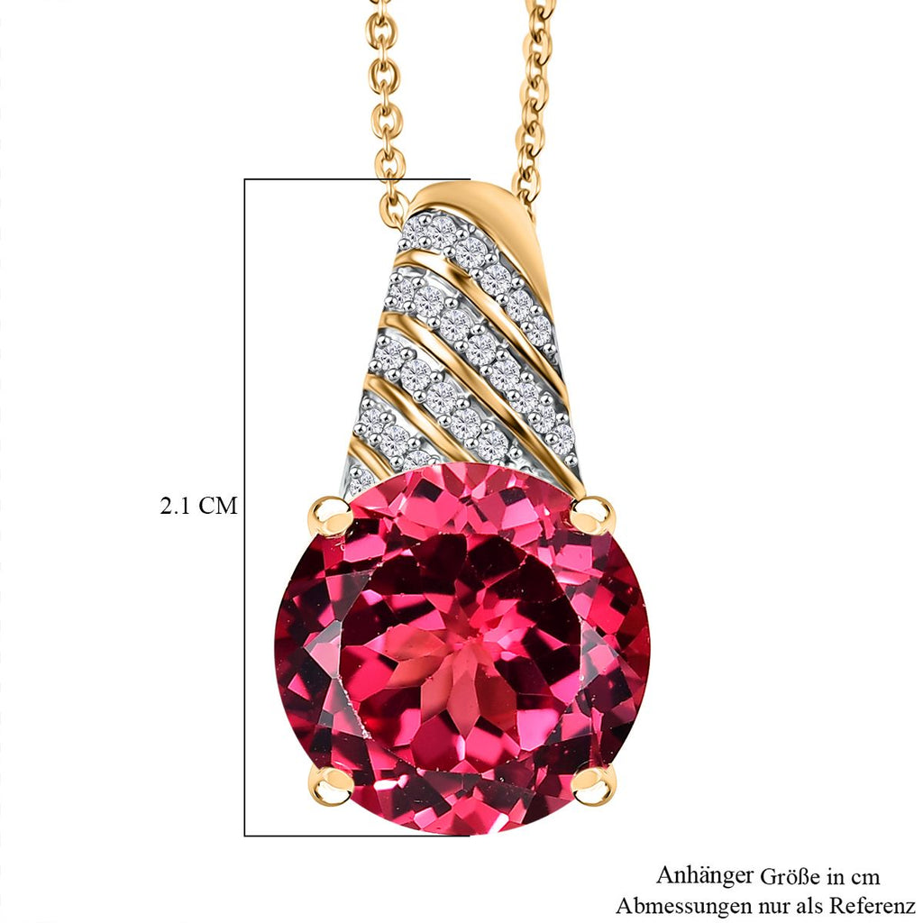 D joy Lab Created Padparadscha-Saphir, Weißer Zirkon Schmuckset 925 Silber 750 Gelbgold Vermeil ca. 9,21 ct.