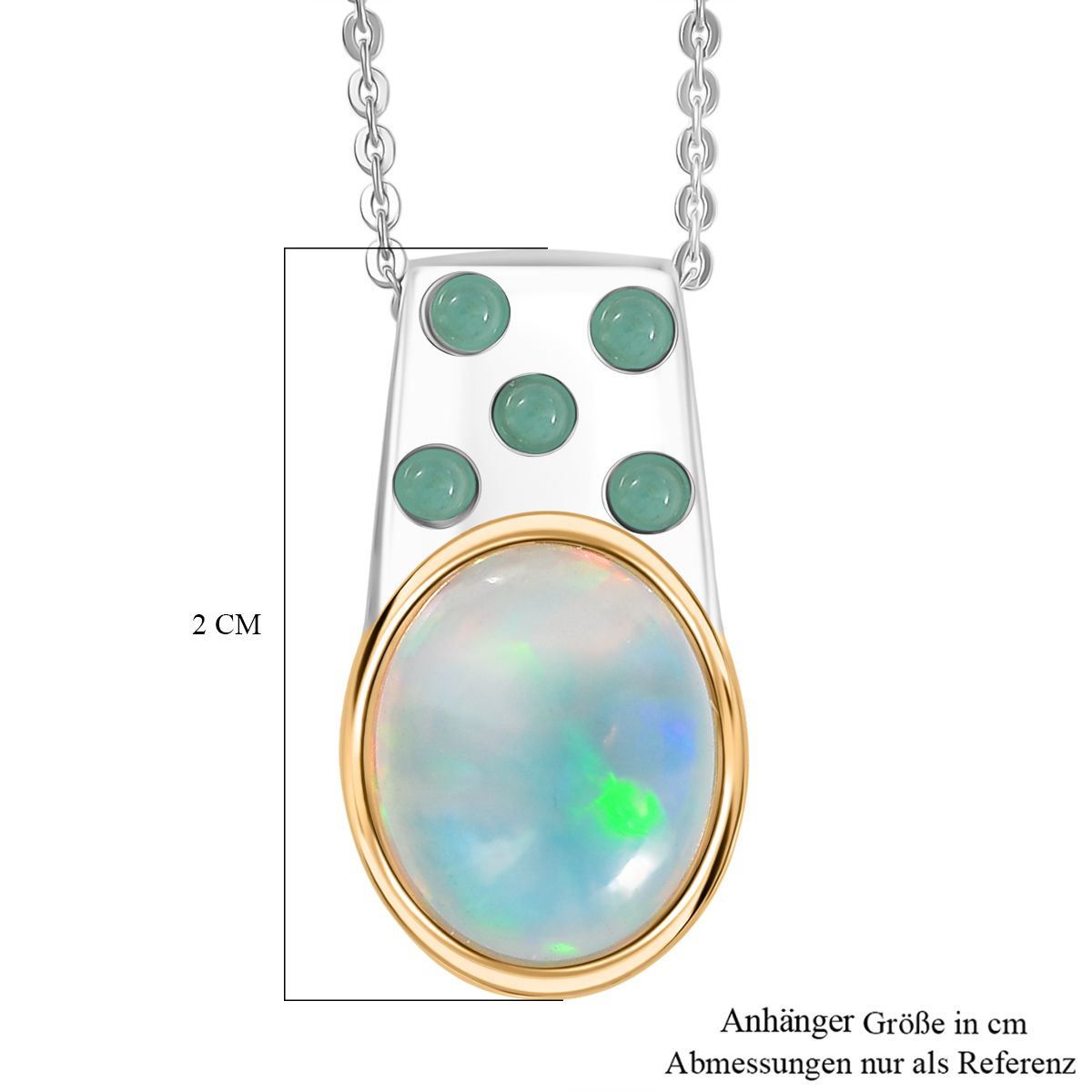 AA Natürlicher, äthiopischer Welo Opal, Smaragd Anhänger mit Kette, ca. 50 cm, 925 Silber rhodiniert ca. 2.89 ct