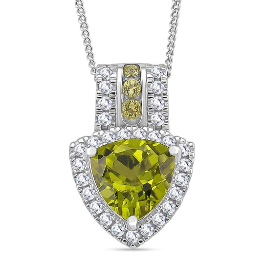 D'joy EXKLUSIVER ASSCHER SCHLIFF Natürlicher Peridot, Moissanit Anhänger mit Kette ca. 45 cm, 925 Silber rhodiniert ca. 2.18 ct