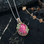 D'Joy Maulbeer Mondstein, Peridot Anhänger mit Kette, ca. 50 cm, 925 Silber Rhodiniert und 750 Gelbgold Vermeil ca. 12.03 ct