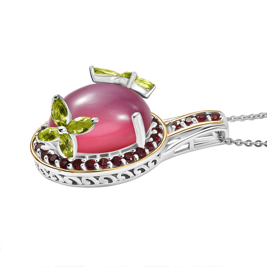 D'Joy Maulbeer Mondstein, Peridot Anhänger mit Kette, ca. 50 cm, 925 Silber Rhodiniert und 750 Gelbgold Vermeil ca. 12.03 ct