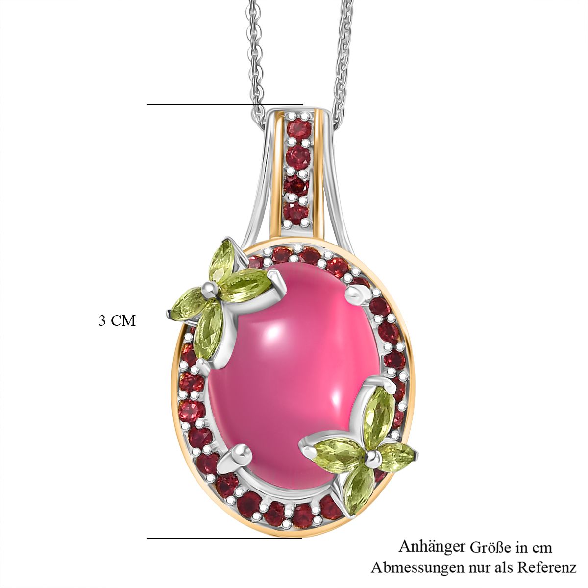 D'Joy Maulbeer Mondstein, Peridot Anhänger mit Kette, ca. 50 cm, 925 Silber Rhodiniert und 750 Gelbgold Vermeil ca. 12.03 ct