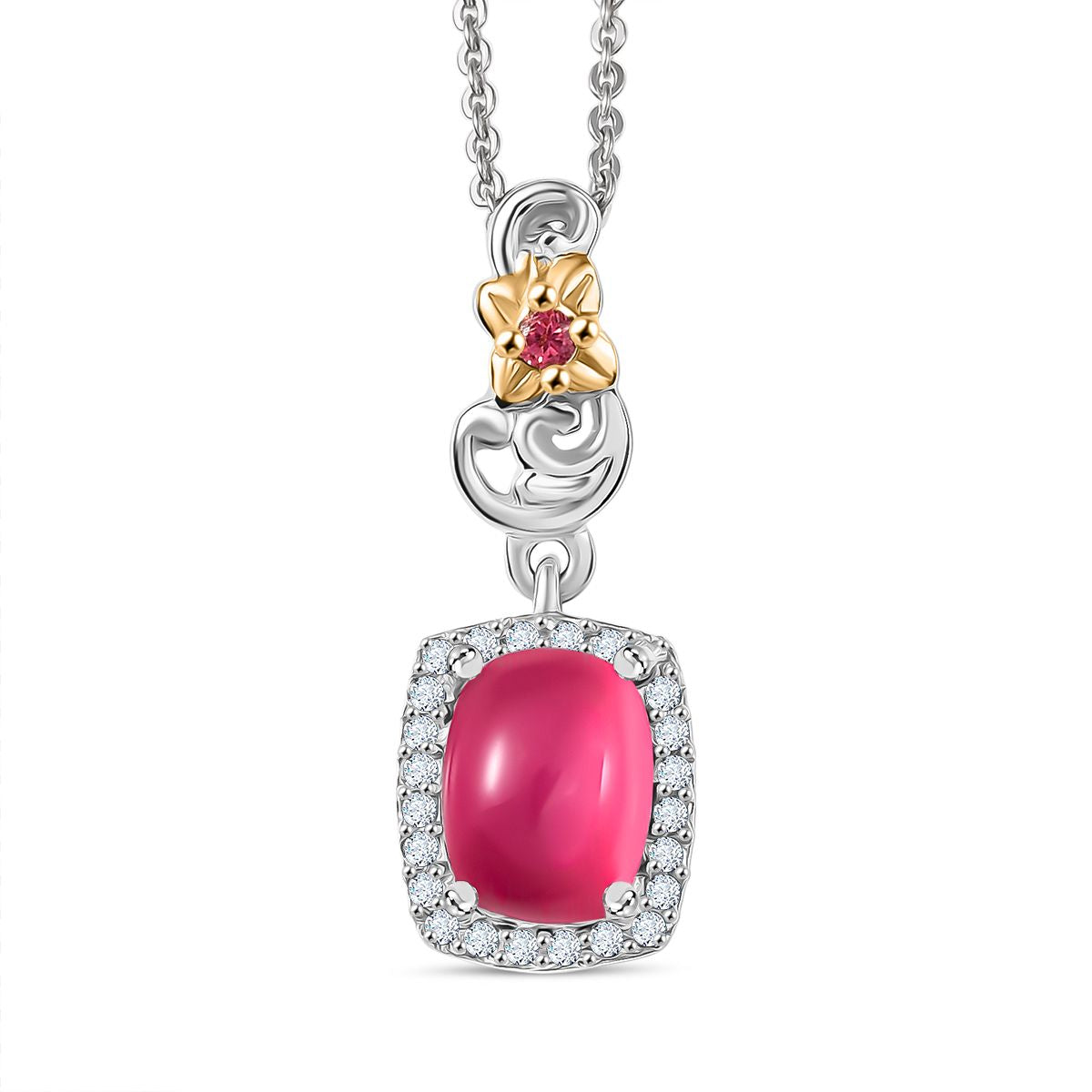 D'Joy Maulbeer Mondstein, Orissa Rose Granat Anhänger mit Kette, ca. 50 cm 925 Silber Rhodiniert und 750 Gelbgold Vermeil ca. 1.93 ct