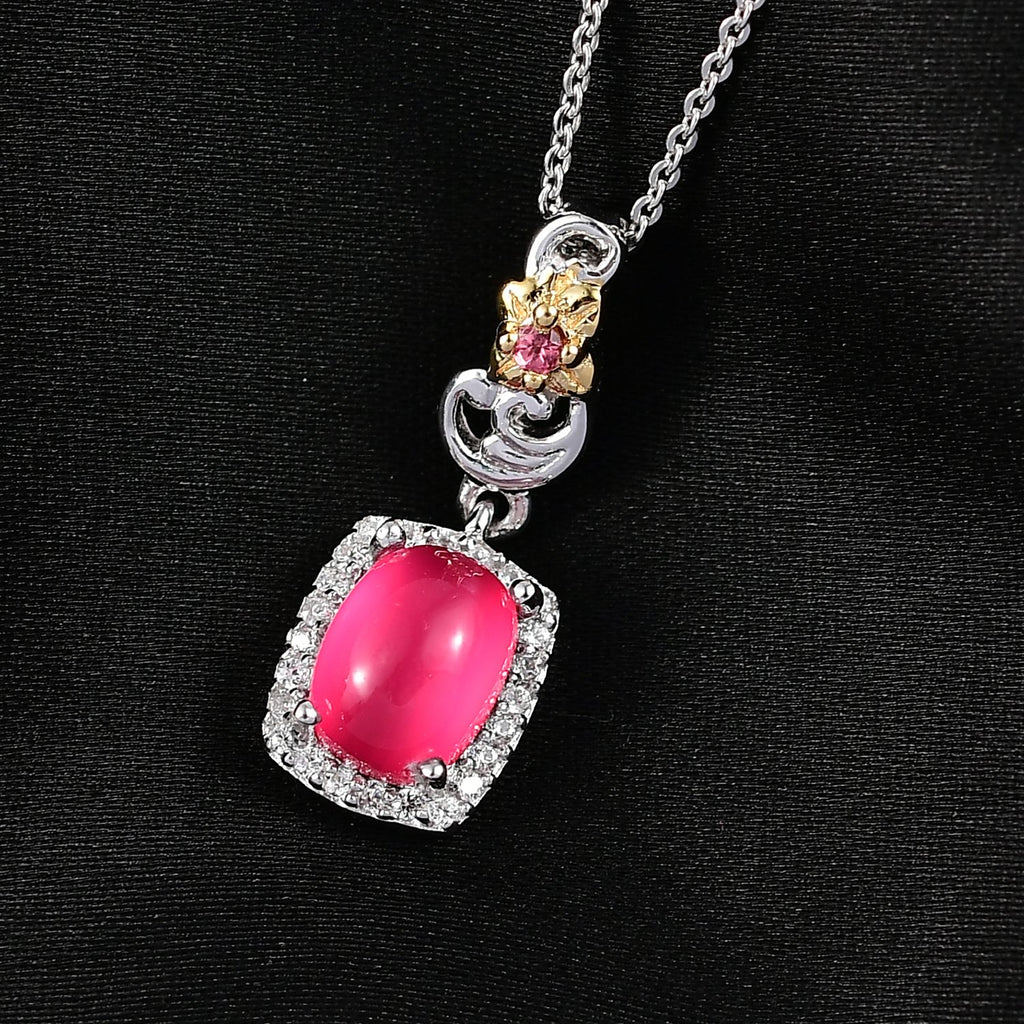 D'Joy Maulbeer Mondstein, Orissa Rose Granat Schmuckset ca. 50 cm 925 Silber rhodiniert, 925 Silber Rhodiniert und 750 Gelbgold Vermeil ca. 2,42 ct.