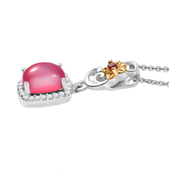 D'Joy Maulbeer Mondstein, Orissa Rose Granat Anhänger mit Kette, ca. 50 cm 925 Silber Rhodiniert und 750 Gelbgold Vermeil ca. 1.93 ct