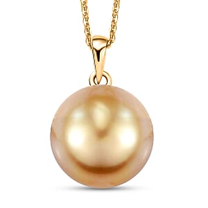AAA Goldene Südsee Perle (13-14mm) Anhänger mit Kette (7-8 Werktage Lieferzeit) ca. 45 cm 750 Gold