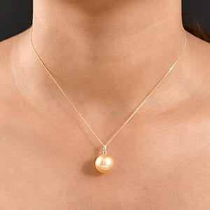 AAA Goldene Südsee Perle (13-14mm) Anhänger mit Kette (7-8 Werktage Lieferzeit) ca. 45 cm 750 Gold