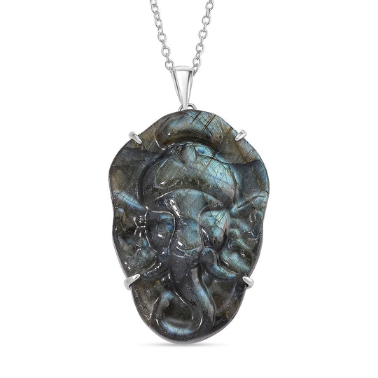 Labradorit Anhänger mit Kette ca. 50cm, 925 Silber rhodiniert ca. 59.00 ct